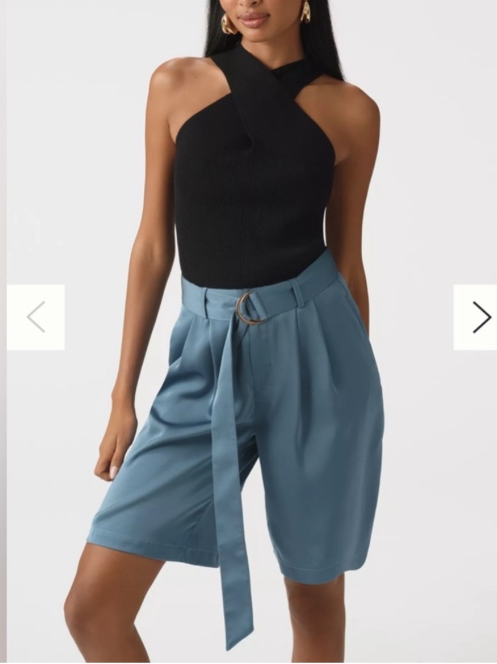 Anthropologie Bishop + Young Silky Pleated Bermuda Shorts Size XS Dusty Teal